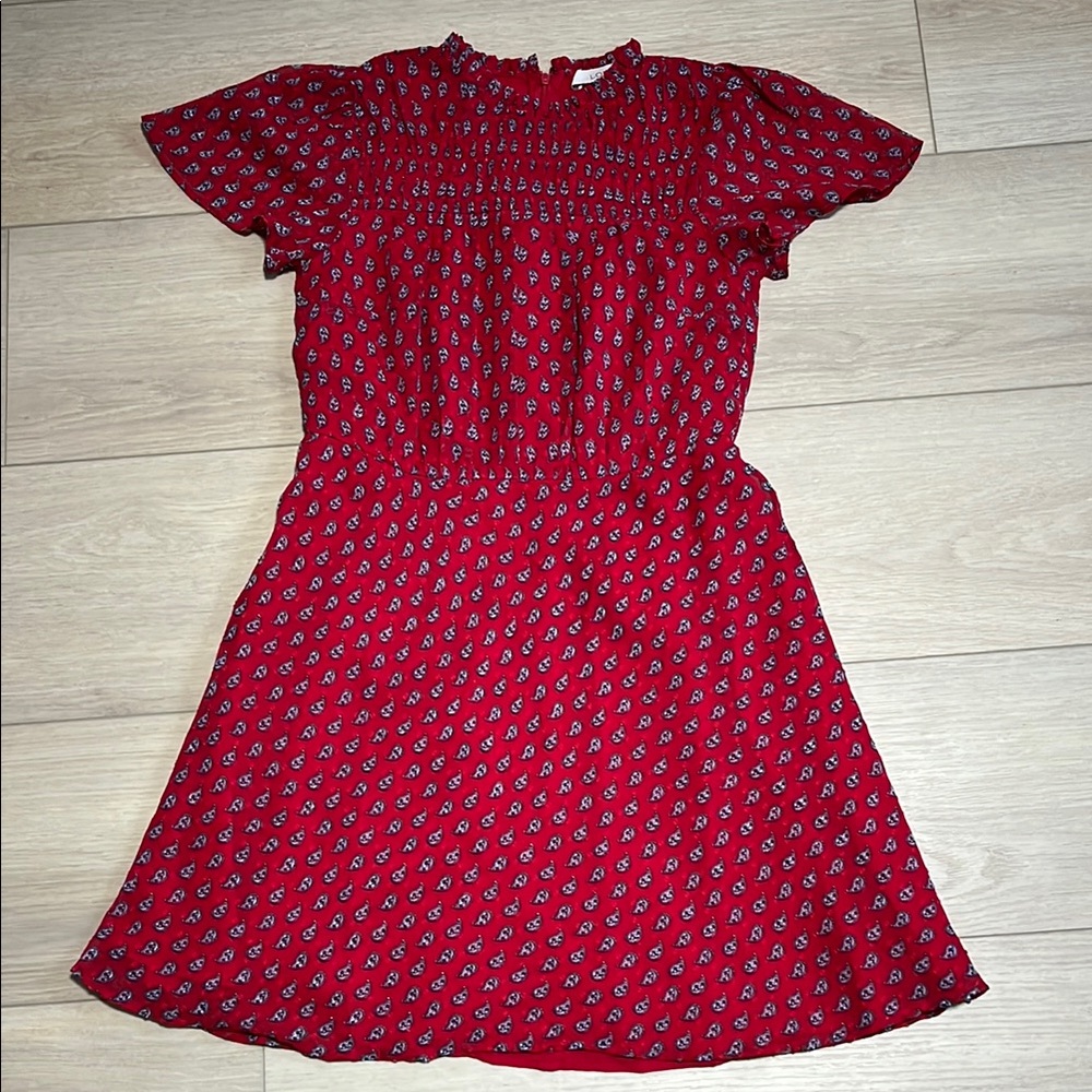 LOFT Burgundy Midi Dress with Navy Accents